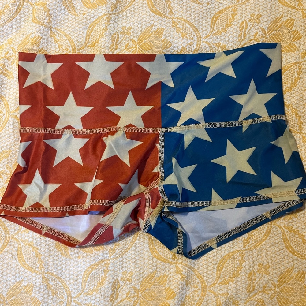 Red, White & Blue Teeki yoga shorts.